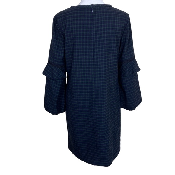 Loft Green And Navy Tartan Plaid Balloon Ruffle Sleeve A-line Mini Dress Sz 4 - Picture 9 of 16